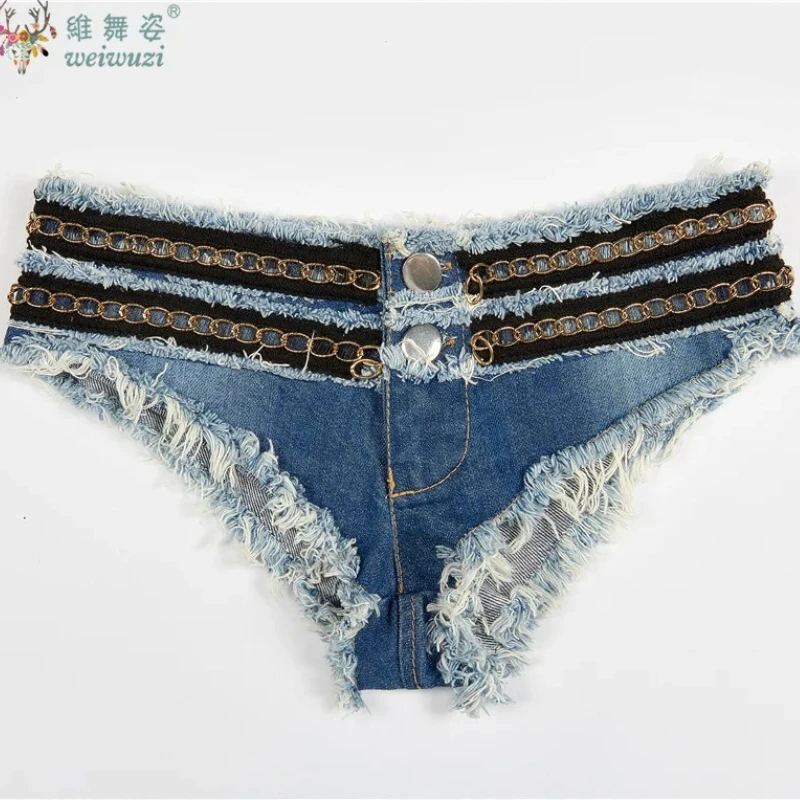 

Очаровательные женские джинсовые ультра-шорты с персиковым принтом и низкой талией для ночного клуба, джинсовые шорты Fun Bar Jeans, сексуальная униформа DJ для танцев на пилоне DS