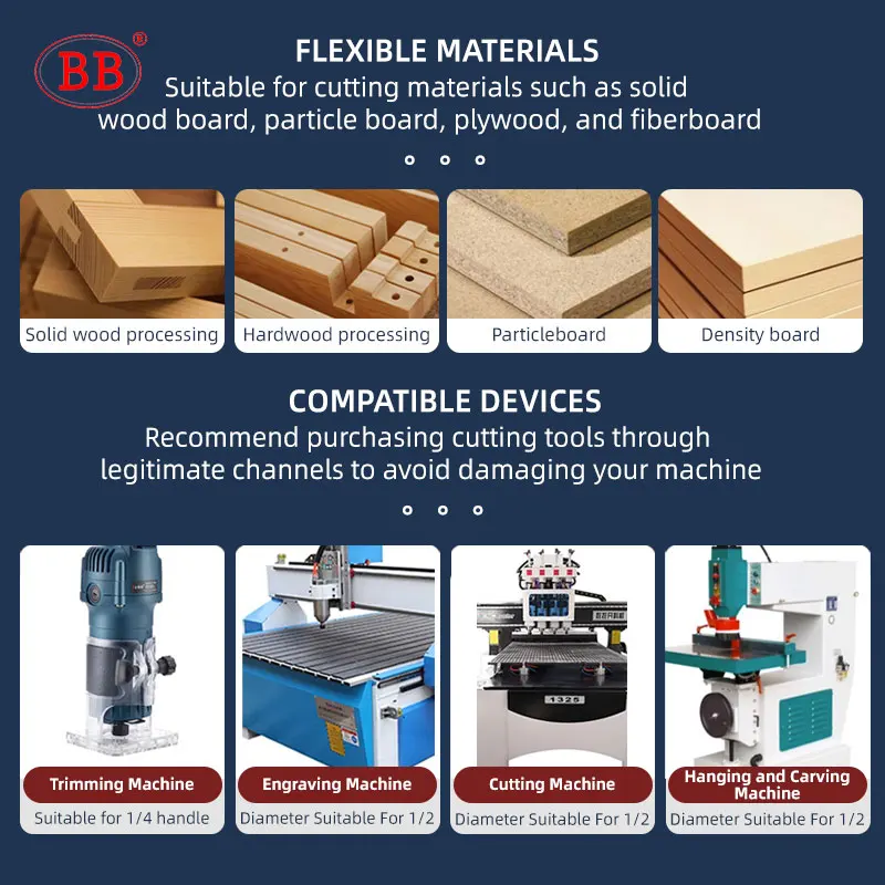 Imagem -05 - Bb-madeira Router Bits Meio Raio Redondo Inferior Circular Arco Cove Box End Fresas Polegada Ball Nose Cnc Engraving Tool