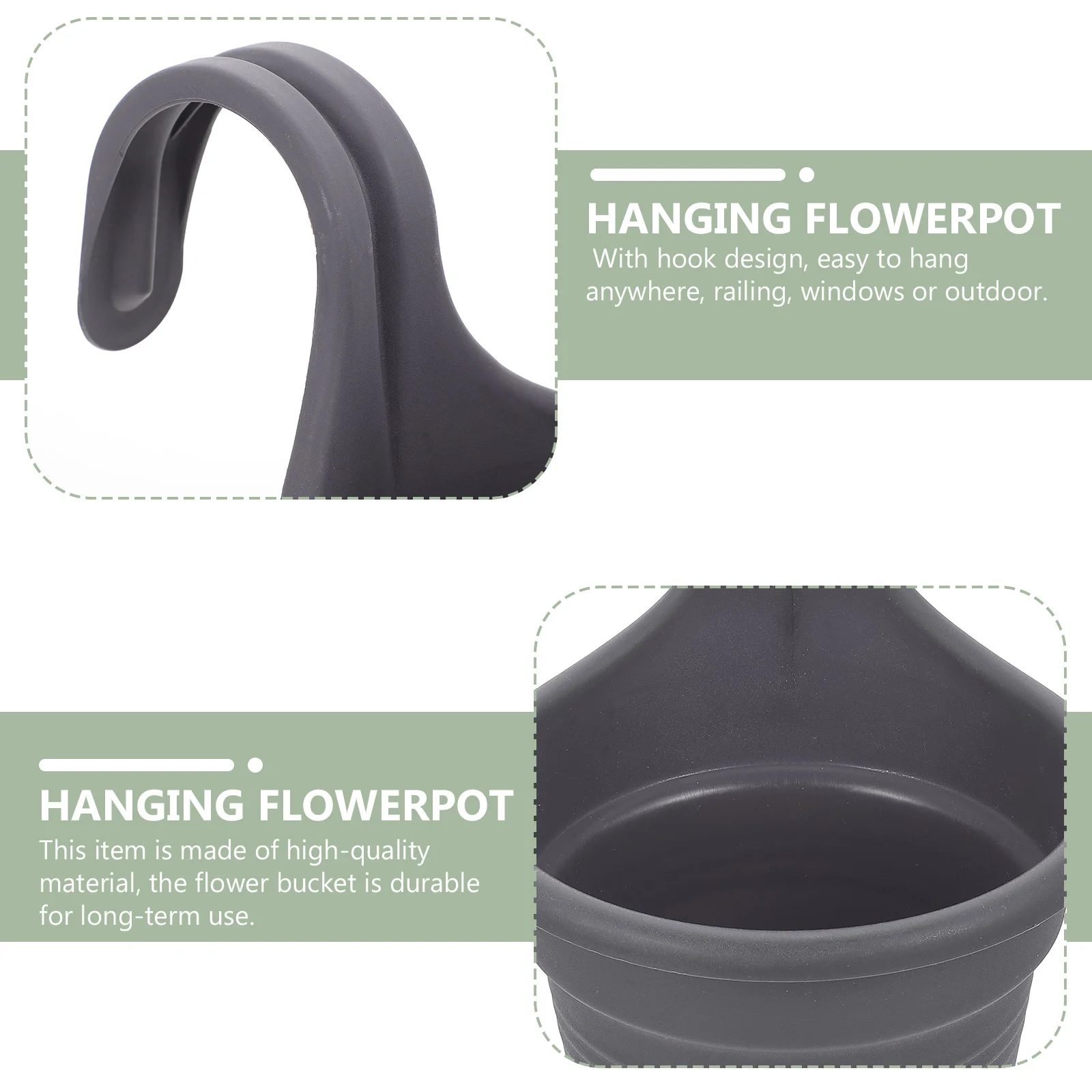 

Wall Hanging Flower Pot Fence Balcony Garden Planter Pp Resin Bucket Single Hook Gray Home Decoration Living Room Bedroom Hotel