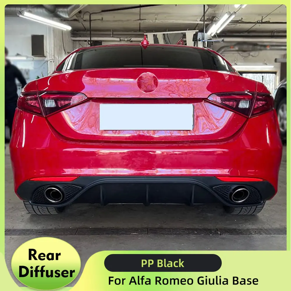 PP Black Car Rear Bumper Lip Diffuser Spoiler with Exhaust Tips for Alfa Romeo Giulia Base 2017-2022 Rear Diffuser Lip