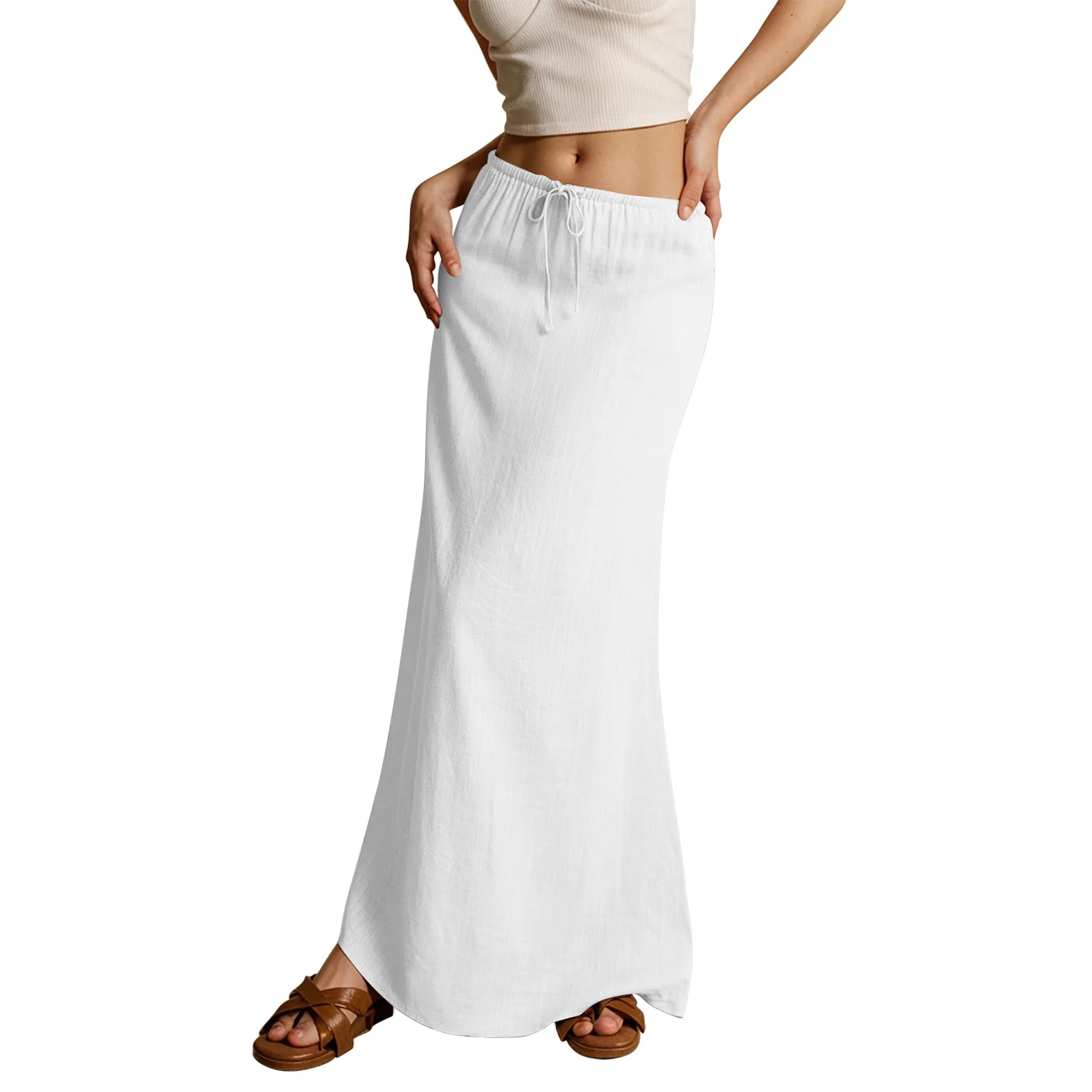 Sister Star Women's Skirt Fashion Casual Solid Color Drawstring Elastic Waist Multi-color Elegant Commuter Versatile Midi Skirt