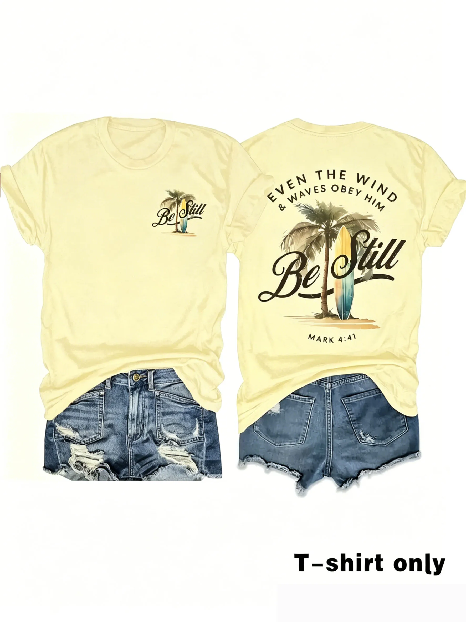 Bohemian Summer Atmosphere Sunshine Palm Tree Double Sided Printed Women's Round Neck Short Sleeved Vacation T-shirt view 4