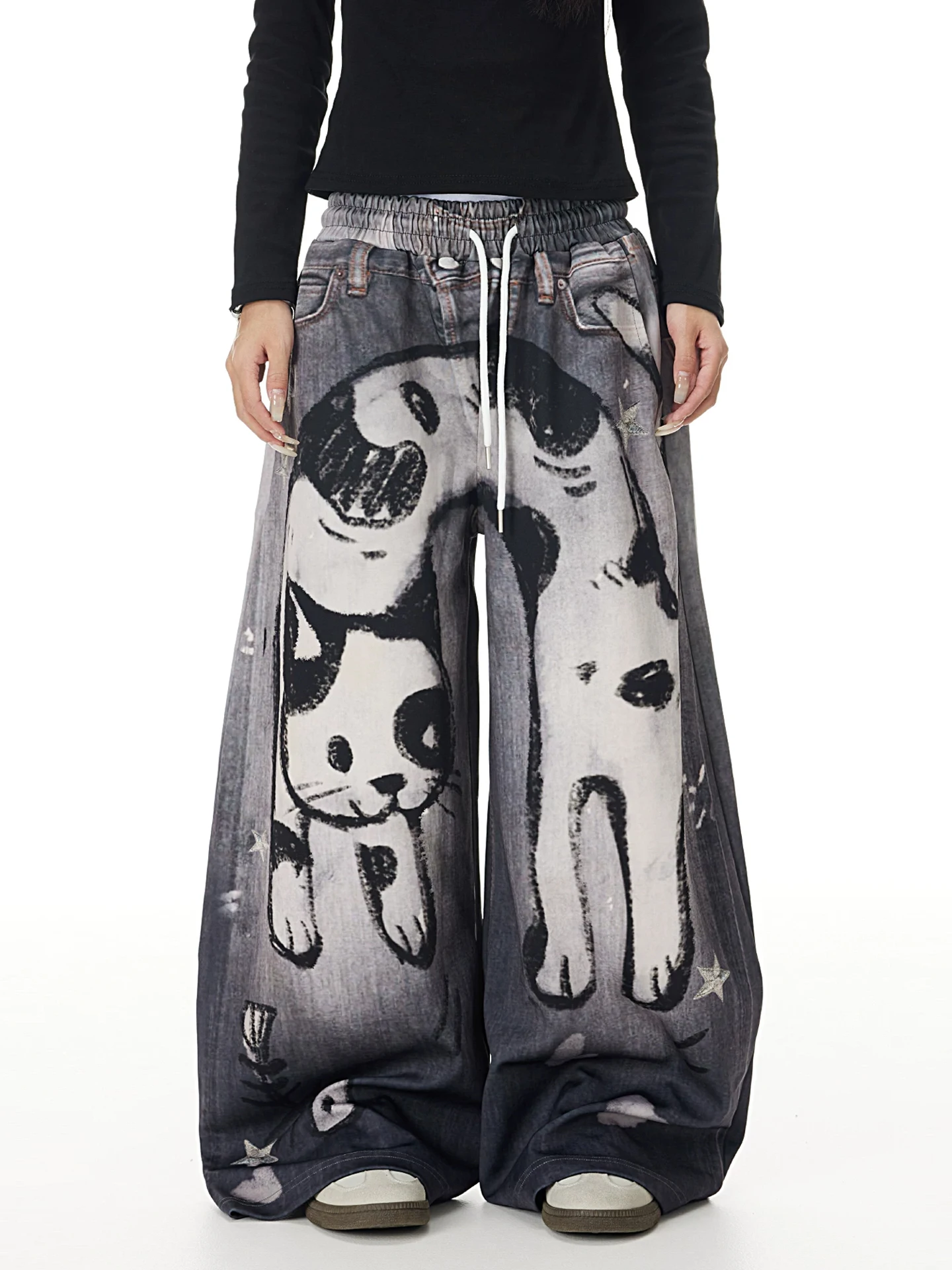 

Джинсы свободного кроя в стиле ретро с 3D-принтом «фити-нож», широкие брюки, повседневные джинсовые штаны для молодежи