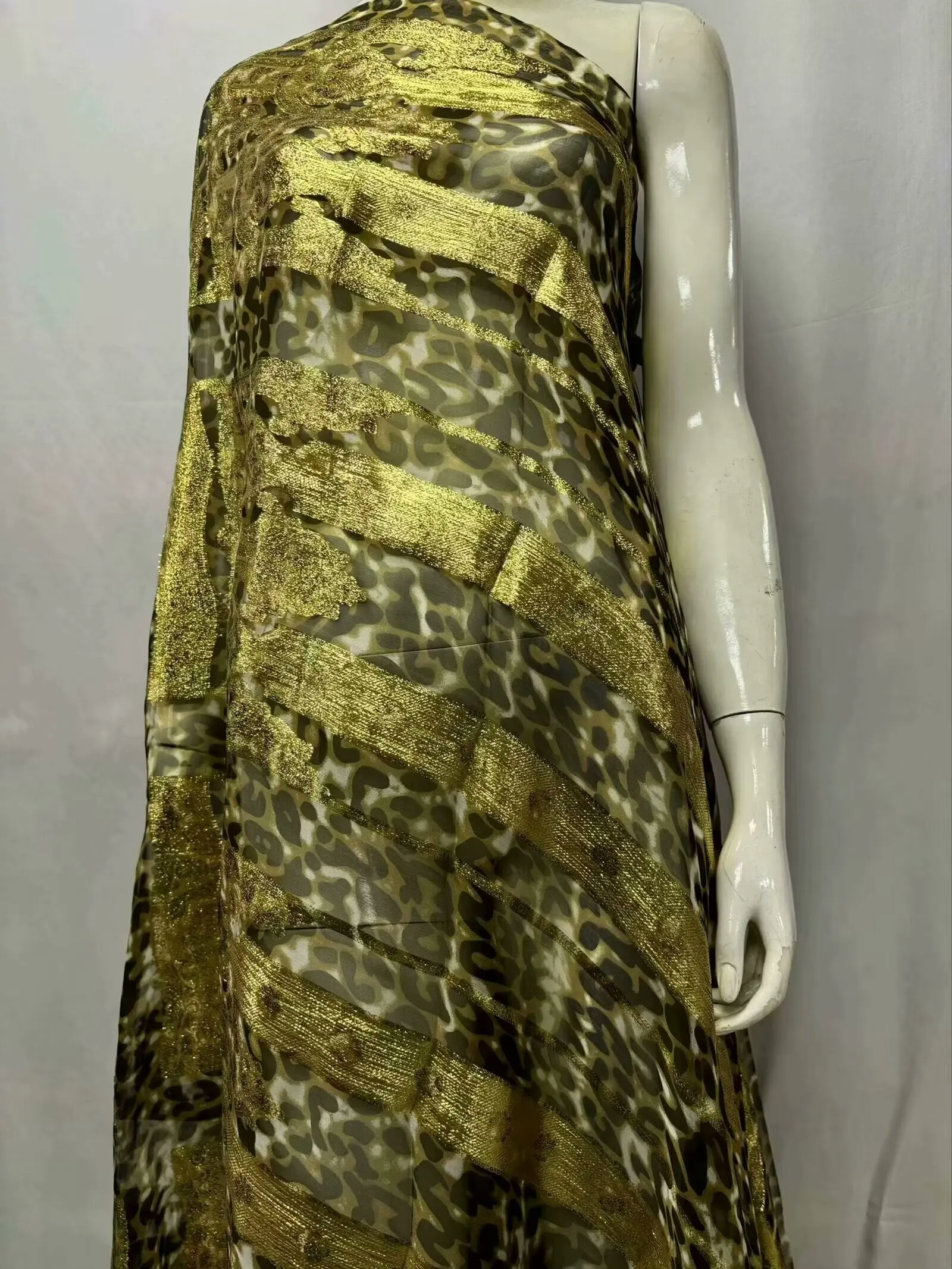 Pure Silk Elegant Georgette Silk Fabric Glossy African Nigerian Silk Fabrics For Women Dress Gold 5Yards