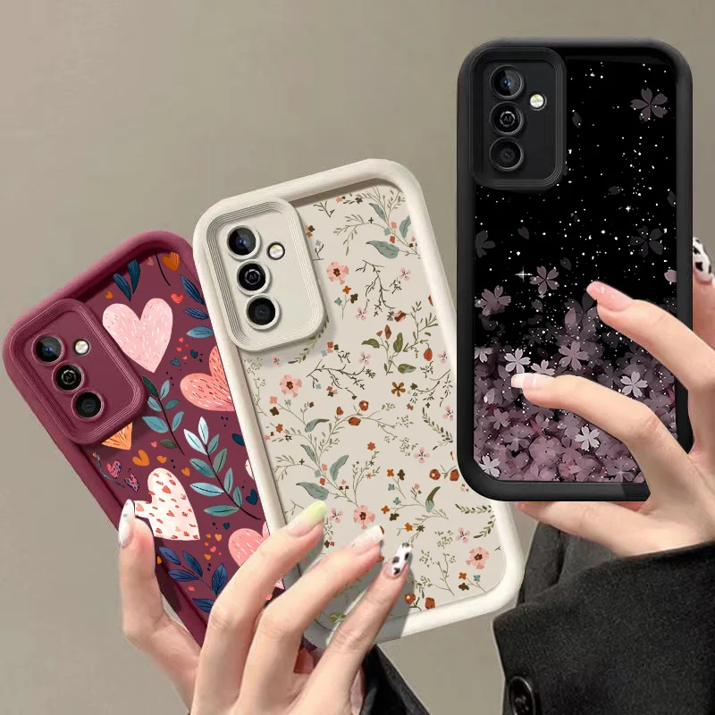 Casing For Samsung Galaxy S25 FE S26 Ultra S24 S23 S22 S21 S20 Plus Ultra Classic Flower Leaves Matte TPU Eye Ladder Phone Case