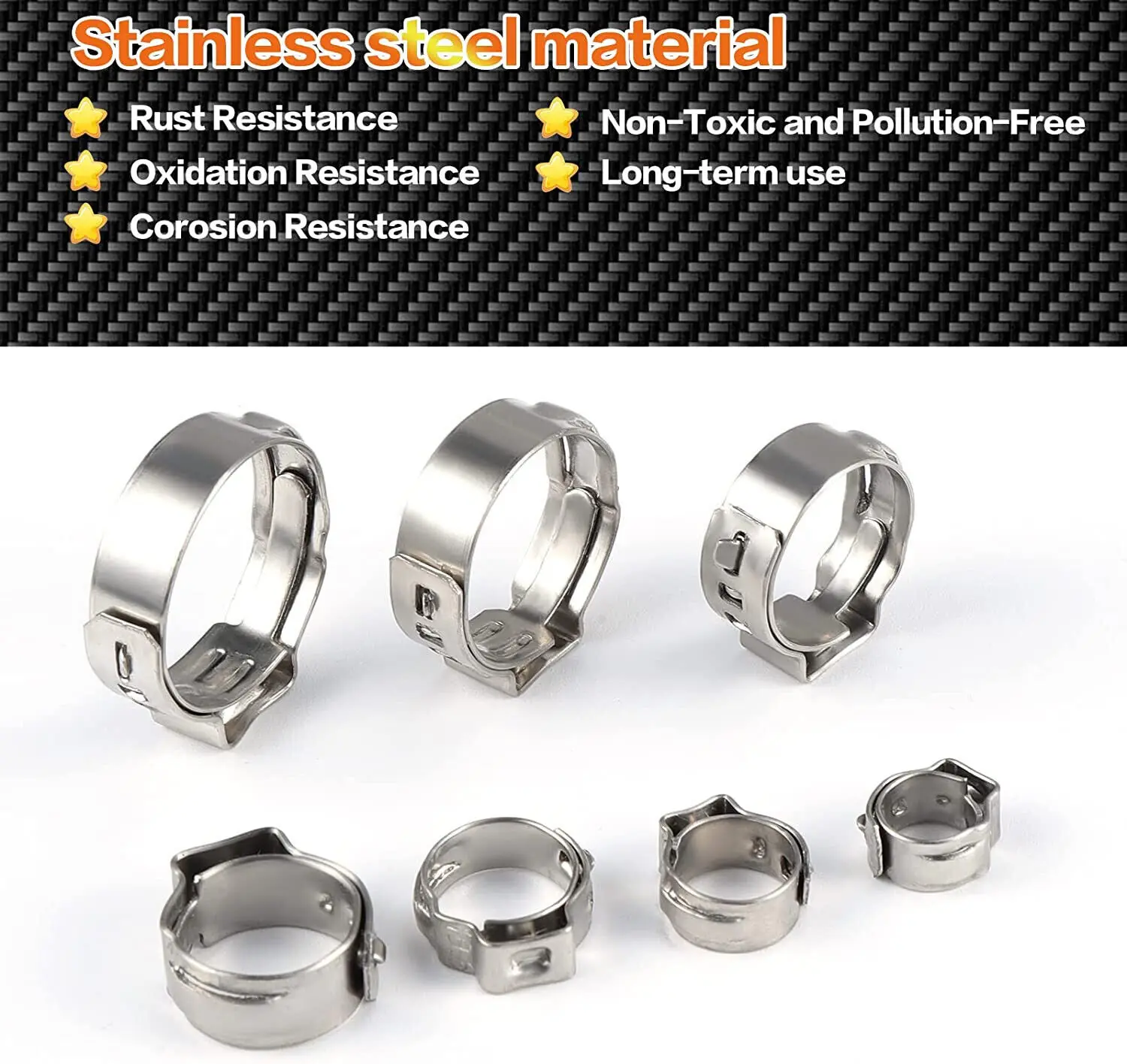 45/80/130/140pcs Single Ear Stepless Hose Clamps 5.8-23.5mm 304 Stainless Steel Hose Clamps Cinch Clamp Rings for Sealing Kinds