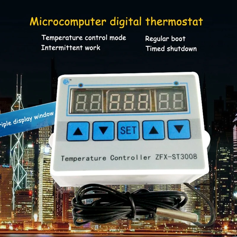 Imagem -05 - Display Digital Controlador de Temperatura Termostato do Microcomputador Inteligente Controlador de Tempo Ajustável Elétrico Ttkk Zfx-st3008 Quente