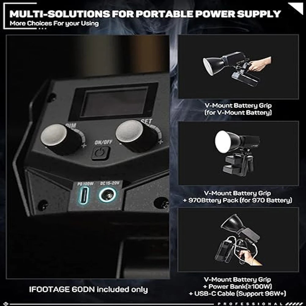 IFOOTAGE COB Video Light SL1 60DN، CRI 98/TLCI 99/12200 LM، 70W COB مصباح فيديو مستمر مع ضوء نهاري 5600K، تطبيق Blueteeth #5