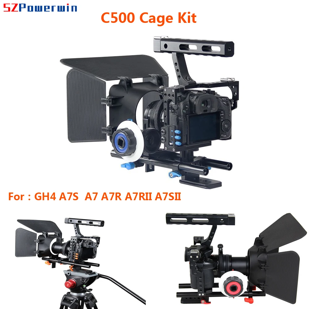 Powerwin C500 Photo Studio Rig Kit for GH4 A7S A7 A7R A7RII A7SII DSLR Camera with Slider Stabilizer Follow Focus Cage and Barn