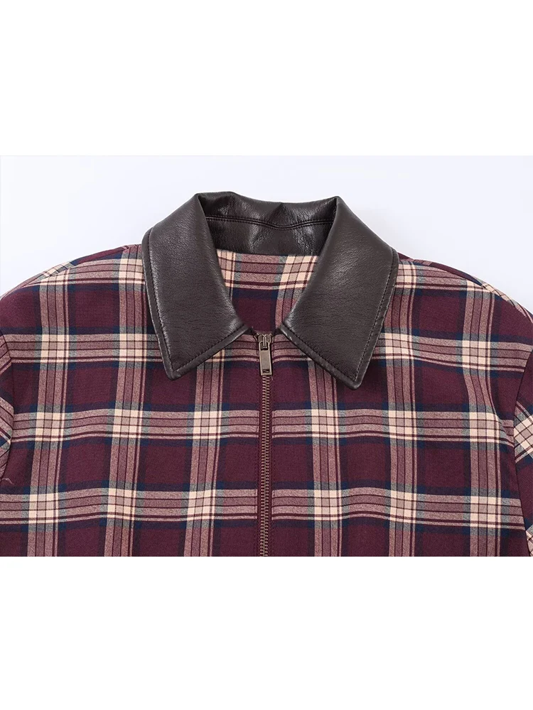 Tfmln primavera retro xadrez saias conjunto para mulheres solto manga cheia de couro pescoço jaqueta cintura alta plissado shorts saias commute terno