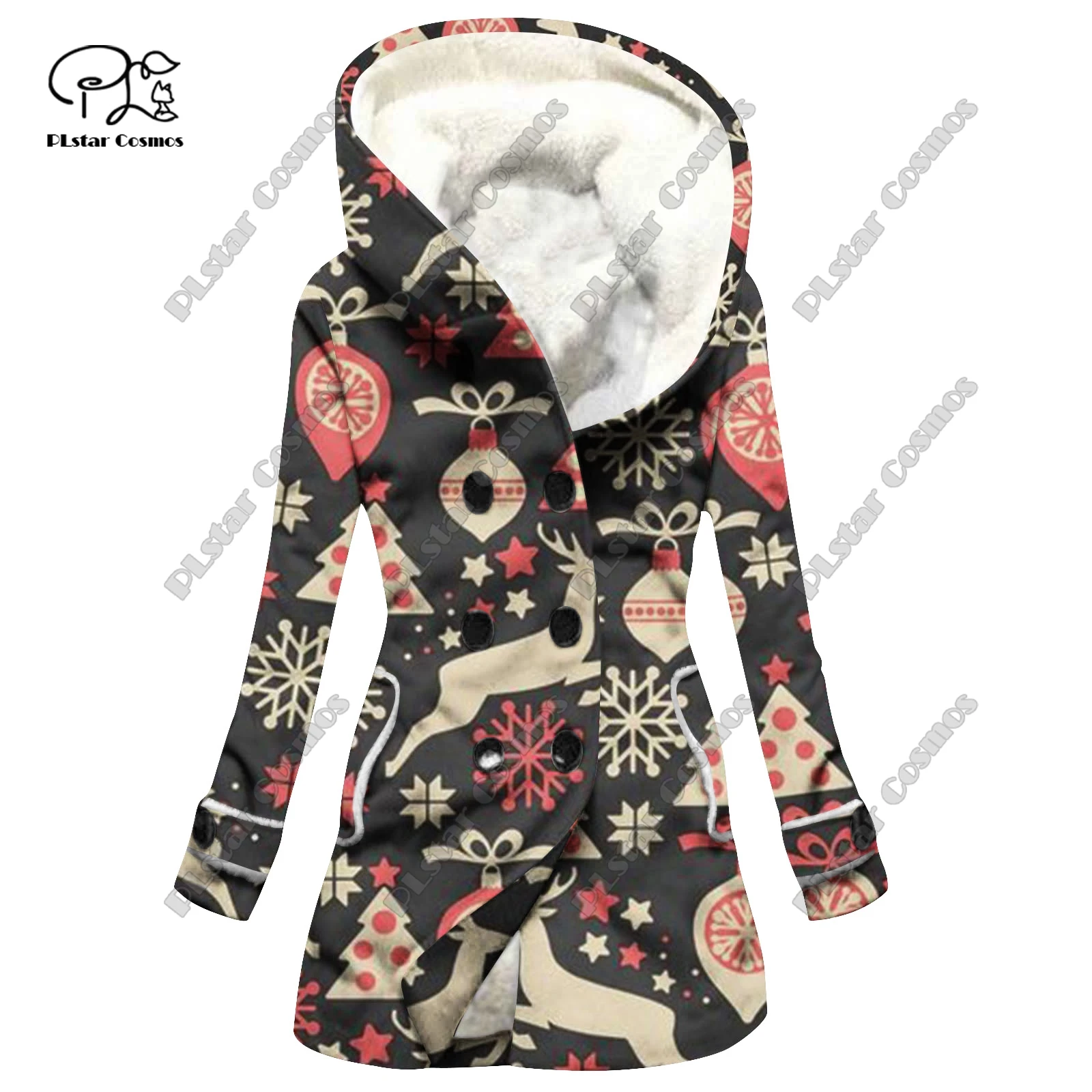 3D Printed Christmas Snowman Pattern Printed Hooded Fleece Jacket Warm Women's Jacket Winter Casual Gift Series New Style