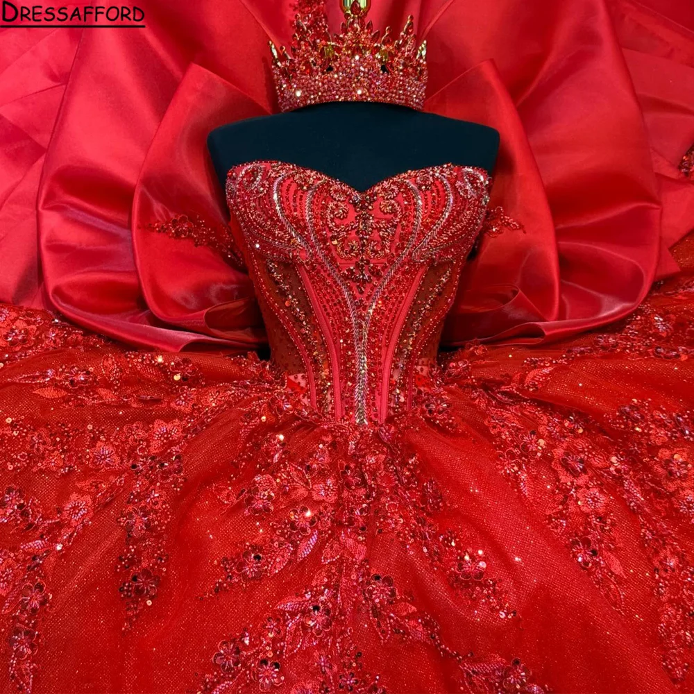 

Красные платья для церемонии Квинсеанера, бальные платья с открытыми плечами, аппликациями и бисером, платья для Sweet 16, 15 Años, мексиканские, на заказ