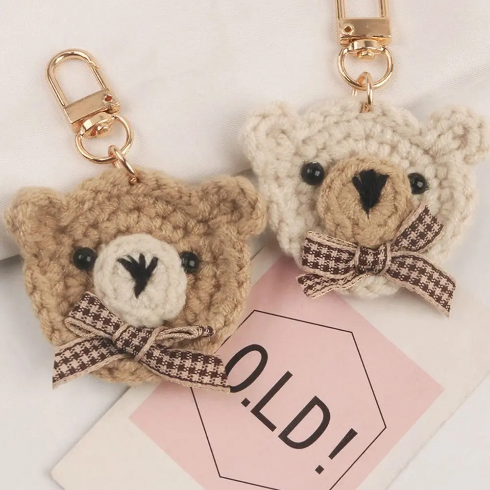 Handmade Wool Woven Bowtie Bear Keychains Earphone Pendant Decoration Cute Knitted Animal Keyrings For Women Wedding Party Gifts