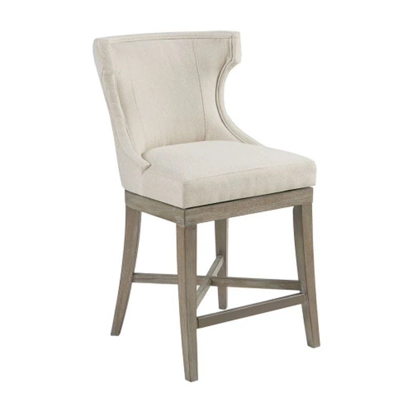 Counter Stool - Elegant Wingback, Bronze Kick Plate, Swivel Seat, Reclaimed Wood Legs,  Swivel Function for Easy Rotation