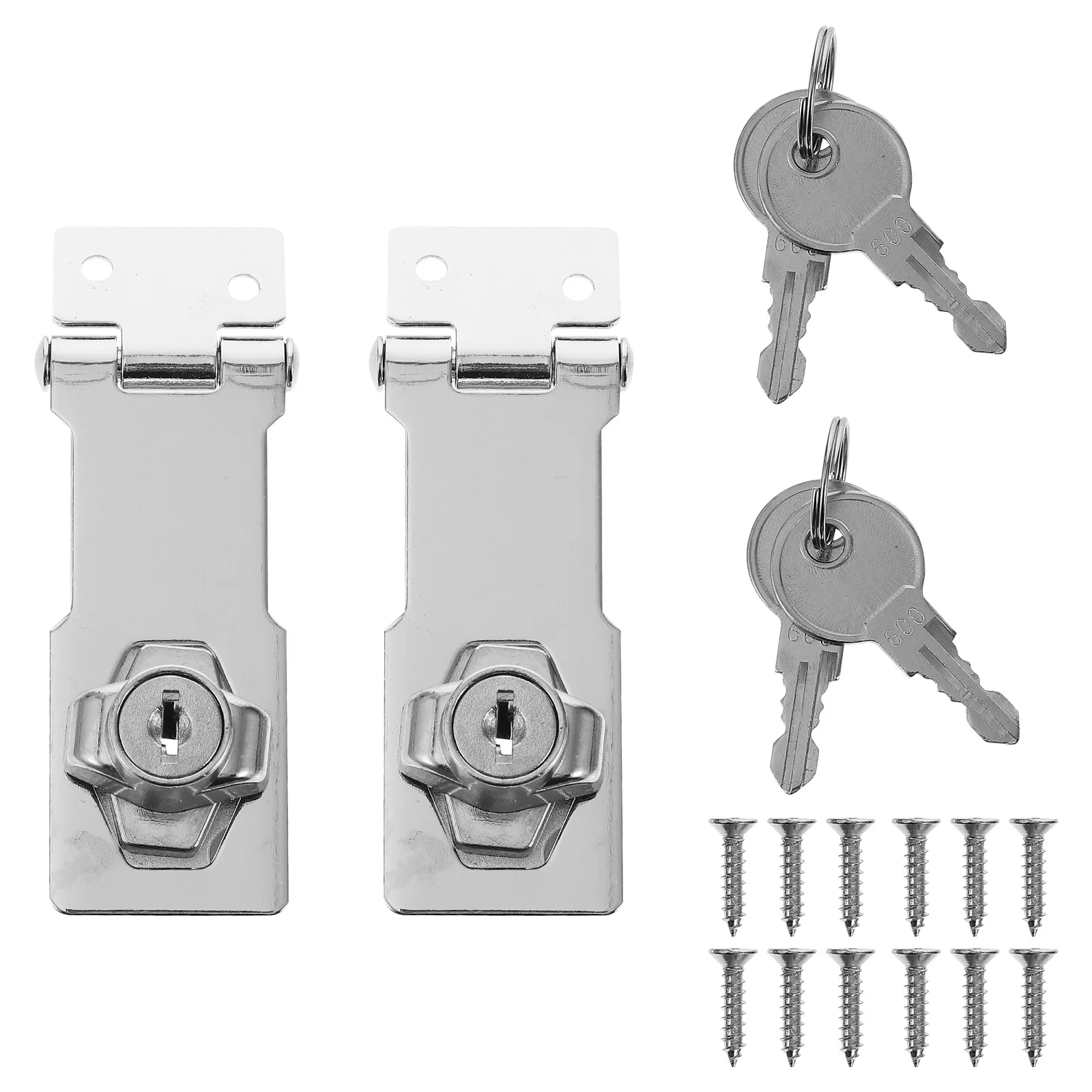 2pcs Stainless Steel Locking Door Keyed Hasp Metal Cabinet House Room Secure Latch Clasp Lock Boxes Gate Chest Fridge