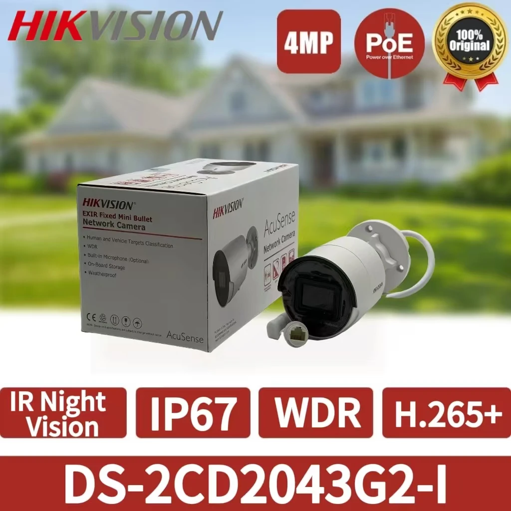 

IP-камера Hikvision DS-2CD2043G2-I 4MP AcuSense Bullet для наружного видеонаблюдения, H.265+, IP67, водонепроницаемая, PoE, ИК ночное видение