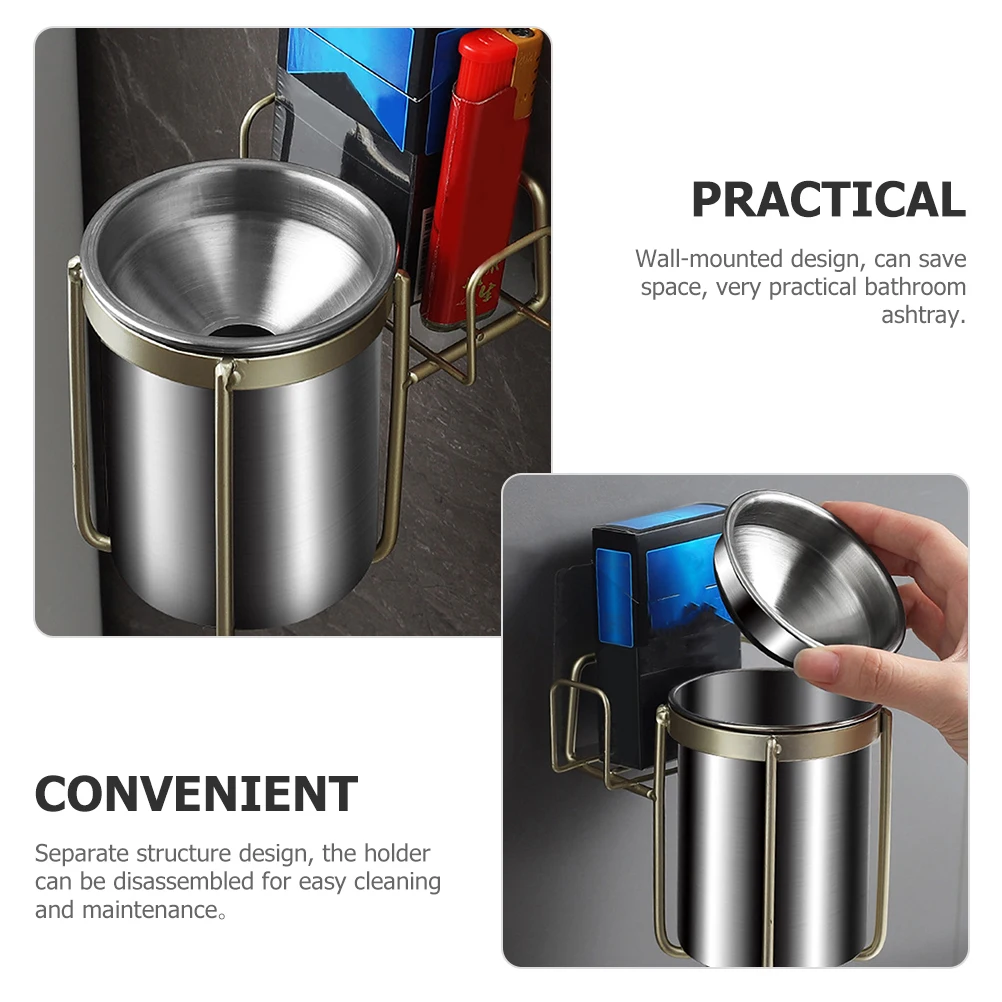 

2pcs Wall-Mounted Stainless Steel Ashtray Punch-Free Space-Saving Bathroom Toilet Office Cigarette Butt Holder Metal Ash Tray