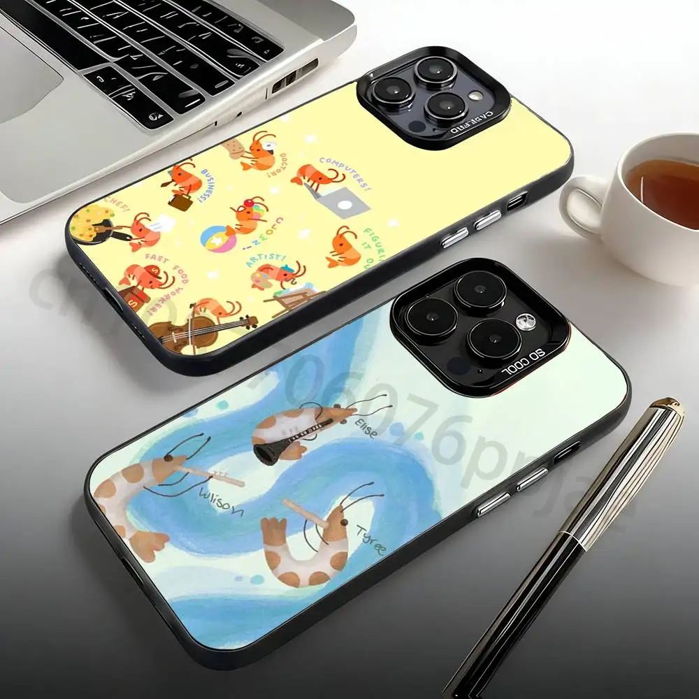 

Cartoon Shrimp Phone Case For iPhone 17,16,15,14,13,12,11,Pro,Max,Plus,Mini Candy Matte Shockproof Cover