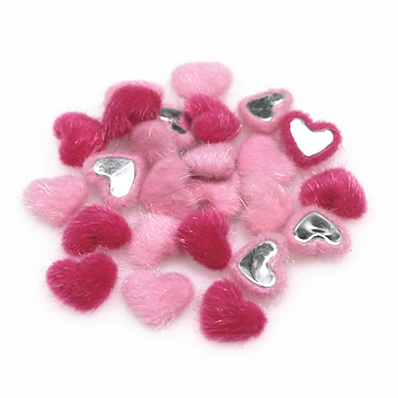 50pcs Hairy Fabric Covered Heart/Star/FlowerSquare Shape Buttons Home Garden Flatback Cabochon Crafts Scrapbooking DIY