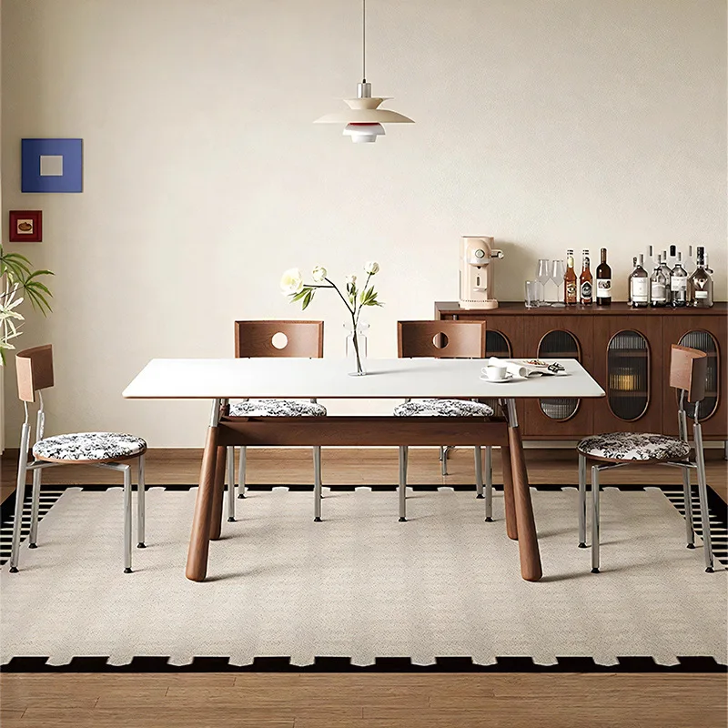 

Slate dining table household retro small apartment rectangular solid wood dining table and chair combination dining table