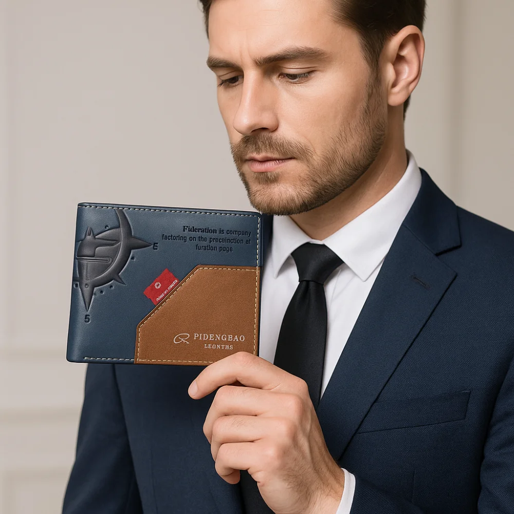 

PU Leather Men's Short Purse Color Contrast Leisure Two Fold Wallet Multifunction Urban Recreational Male Coin Pocket Travel