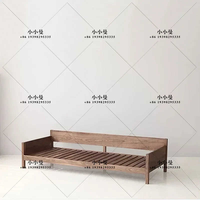 Retro Black Walnut Solid Wood Bed Nordic Medieval Fabric Upholstered Double Bed Simple Master Bedroom Furniture for Small