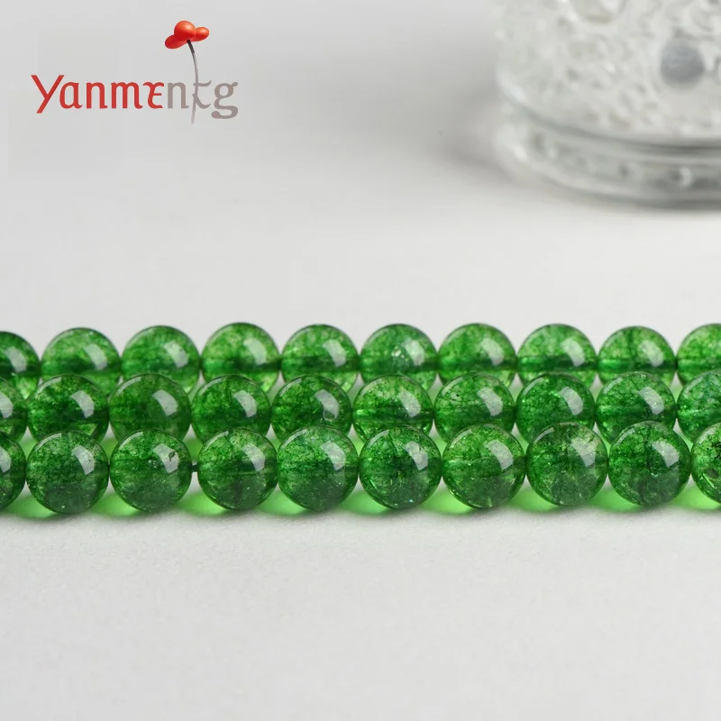 

Olive Green Crackled Quartz Beads,6 8 10 12 14mm Natural Stone Smooth Round Loose Beads For Jewelry Making Diy Bracelet