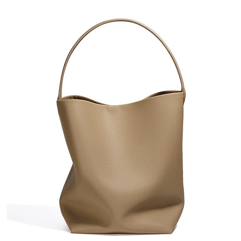 

Роскошная сумка-тоут из воловьей кожи Togo, японская, корейская, ленивый стиль, сумка-ведро из натуральной кожи, большая вместительная повседневная сумка на плечо для женщин