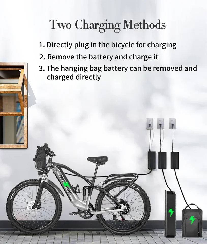 Nathaniel Electric Bicycle 1000W motor 48V 45Ah lithium battery Electric bike 27.5 inch tire city commuting riding Adult E bike image 12
