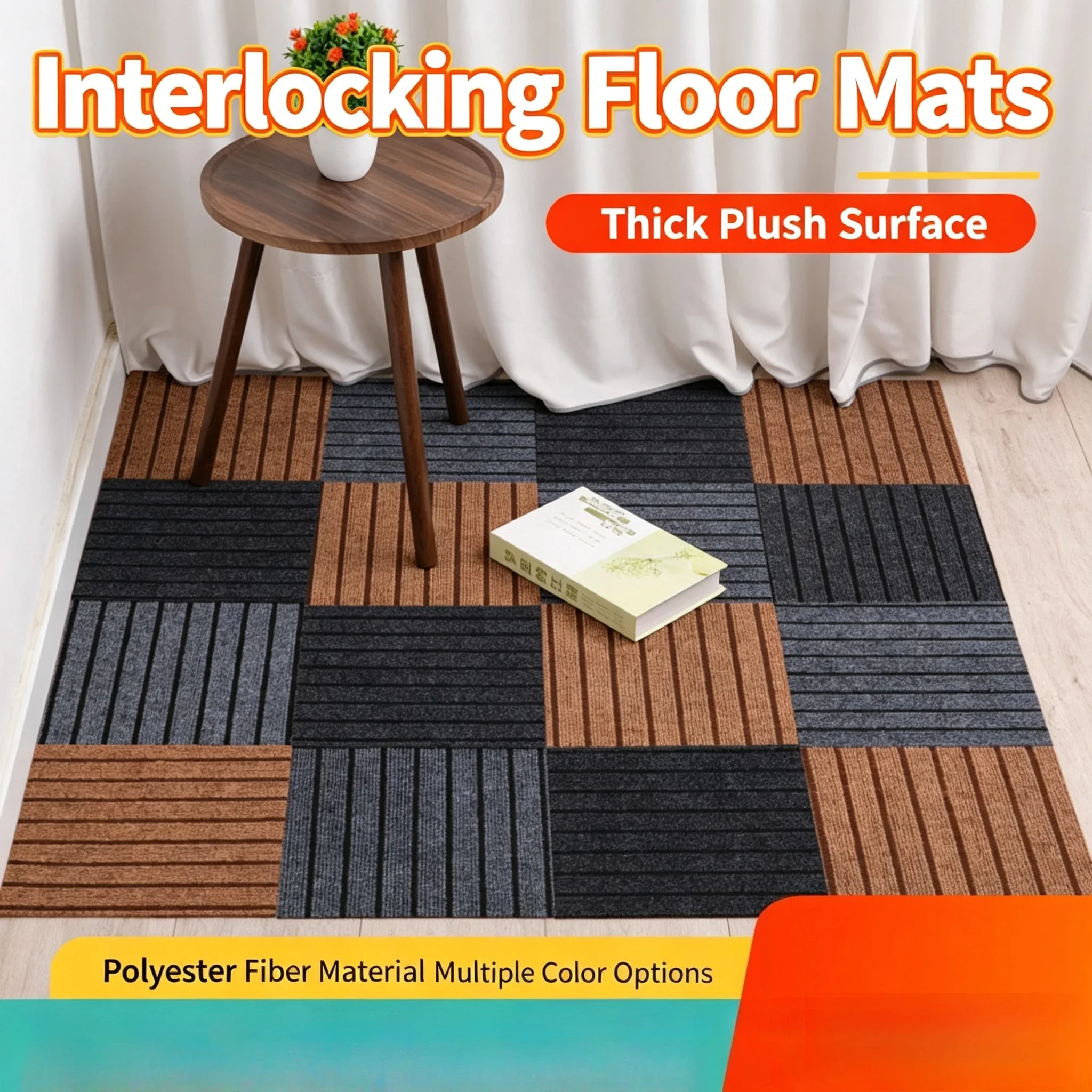 5/10PCS Self Adhesive Carpet Floor Tiles Sticker Square Rugs Peel and Stick Mat  Flooring Kitchen Dining Room Bedroom HomeDecor