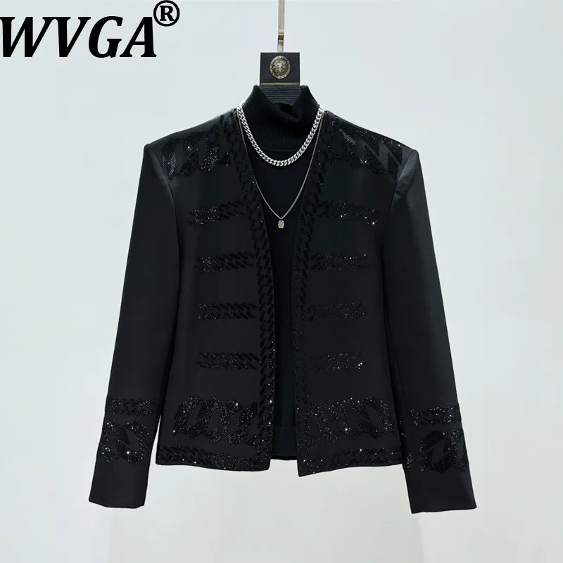 

WVGA Spring Autumn New Men Heavy Starry Sky Hot Diamond Short Jacket Niche Casual Collarless Padded Shoulder Coat Ins Y2K W16590