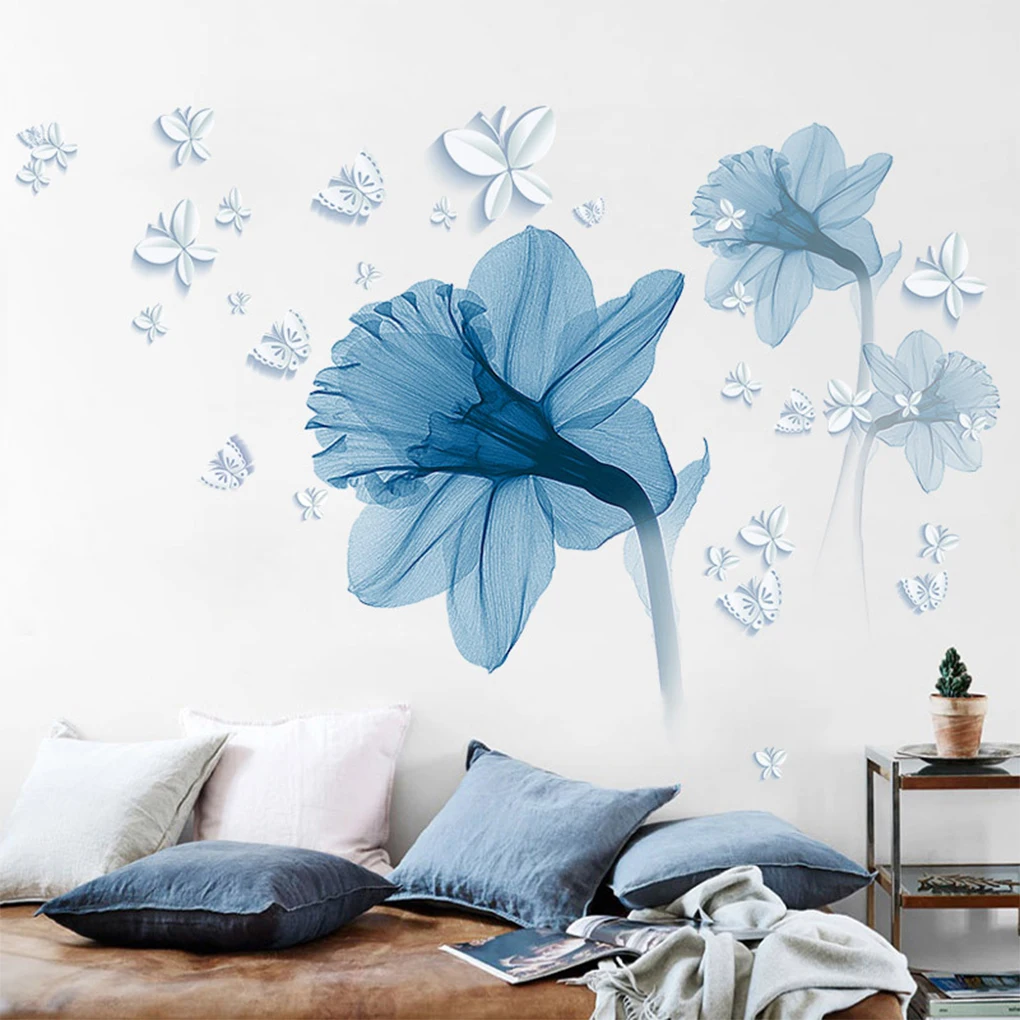 

2 Light Blue Personalize Home With Beautiful Flower Wall Stickers Simple And Beautiful Warm Easy To