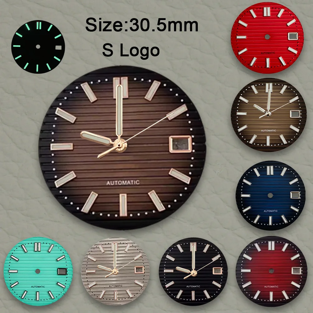 30.5 مللي متر NH35 الطلب S شعار نوتيلوس الهاتفي مناسبة لحركة NH35 قوية الأخضر مضيئة الرجال ساعة اكسسوارات