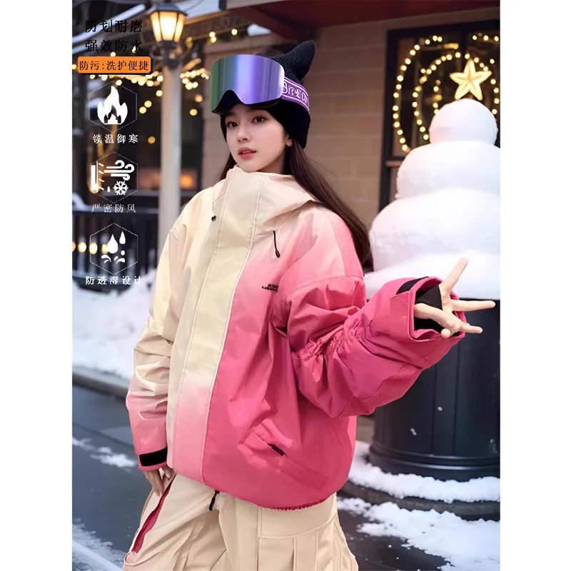 2025 Winter Ski Suit Set Women Waterproof Windproof Thermal Insulated Hooded Snowboard Jacket Pants Outdoor Sports Gear