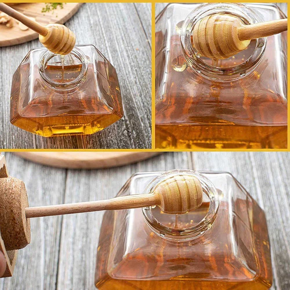 

Bottle Jar Wholesale Dippers Home Pot Container With Hexagonal Wooden Kitchen Glass 220ml For 380ml 100ml Honey Lid Cork