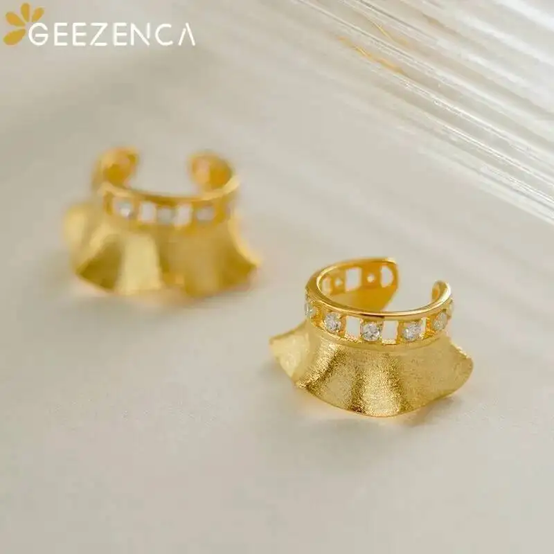 GEEZENCA S925 Silver 5A Zircon Ruffles Clip On Earring Original Design Ear Cartilage Cuff No Piercing Earrings For Women Gift