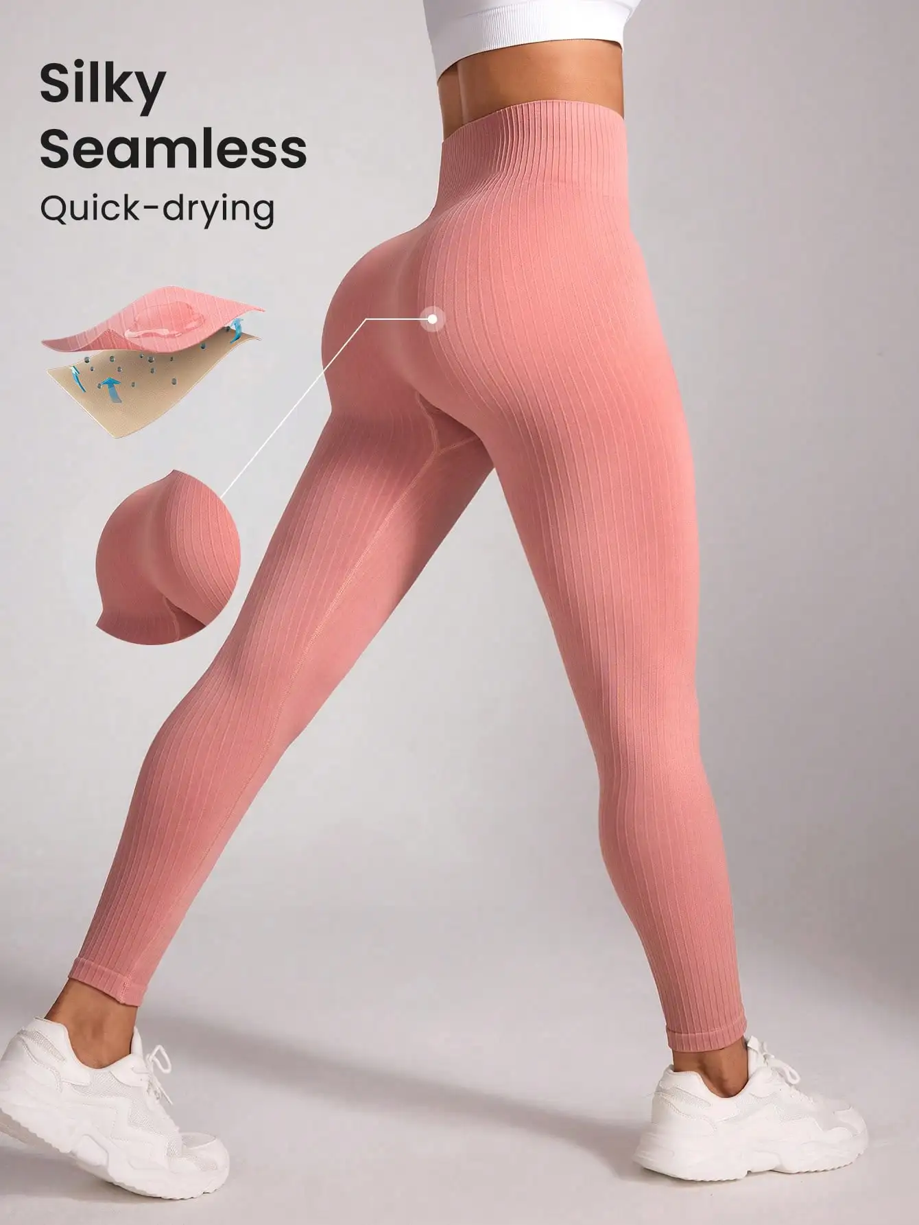 Seamless Ribbed Yoga Leggings High Waist Butt Lifter Quick Dry Workout Pants for Women Gym Running Sports Tights