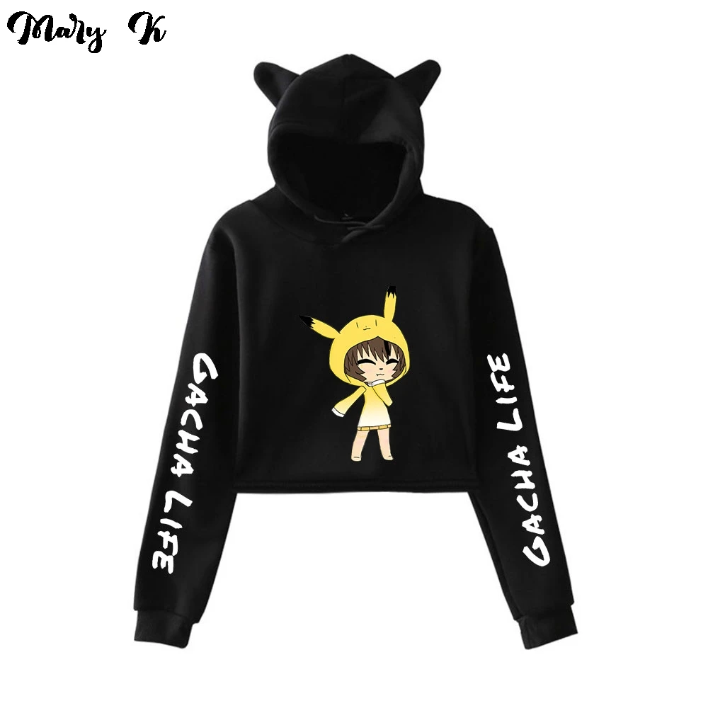 

Female sweatshirt Hip Hop Life Sweatshirt Girls Cat Cropped Hoodies Cute Pullover Girls's Open navel short style sweater