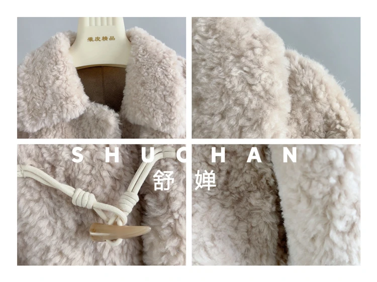 معطف صوف 100% للسيدات جديد دافئ لقص الأغنام معطف طويل من الصوف الخالص بإبزيم من الفرو Casacos Femininos Inverno 2025 #6