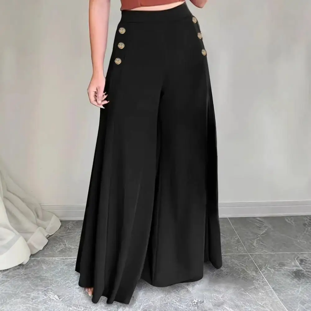 Women Pants Women Solid Color Trousers Women’s High Waist Wide Leg Pants Elastic Trousers Button Detail Loose Leg Shaping Pants