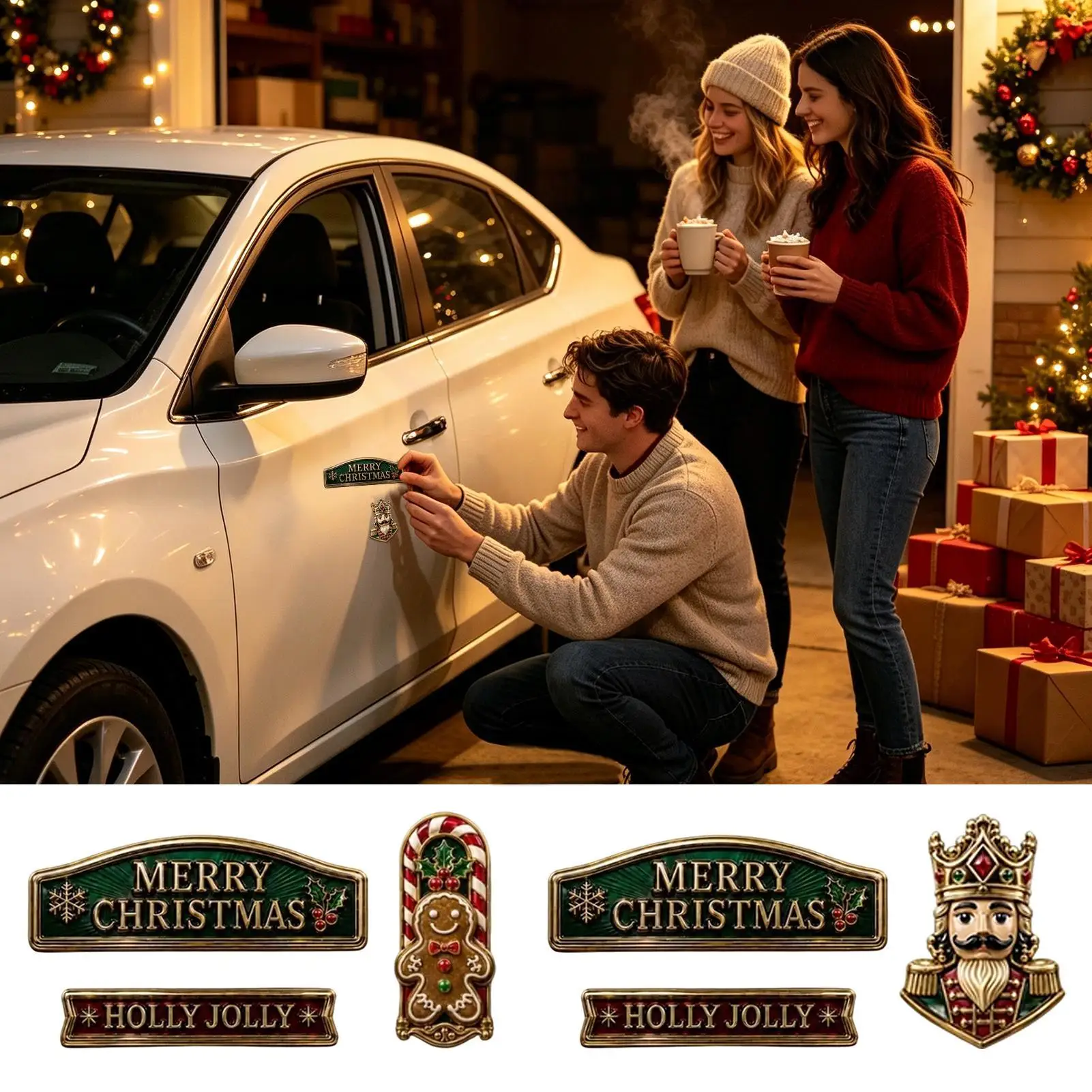 Car Emblem Adhesive Christmas Iron Truck Door Window Sticker Vintage Car Emblem Sticker For Beginner Winter Gathering Road Trip