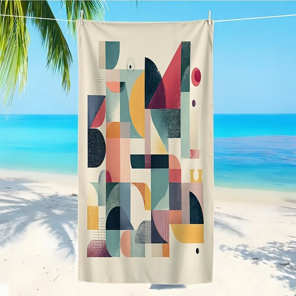 Abstract Geometric Beach Towel Quick Dry Large Modern Art Print Boho Style for Pool Vacation Summer 90x180cm
