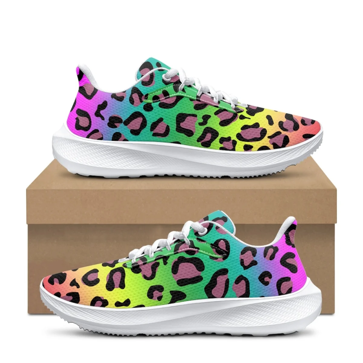 Gradient Leopard Print Ladies Spring Autumn Running Shoes Non-slip Breathable Custom Image Sneakers Trend Comfortable Footwear