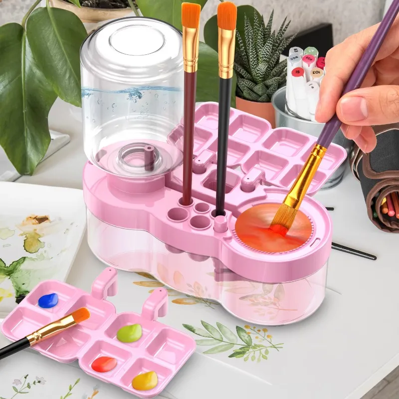 5 in 1 Paint Brush Cleaner Station with Pen Holder Palette Washing Paint Brushes Water Cycle Watercolor Paint Brush Washer Tool