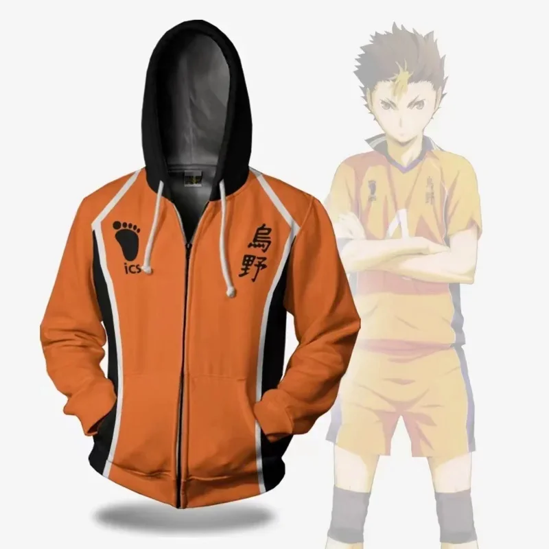 Mens Haikyuu Jacket Karasuno High School Volleyball Club Hinata Shyouyou Hoody Hoodie Cardigan Autumn Zipper Baseball Uniform