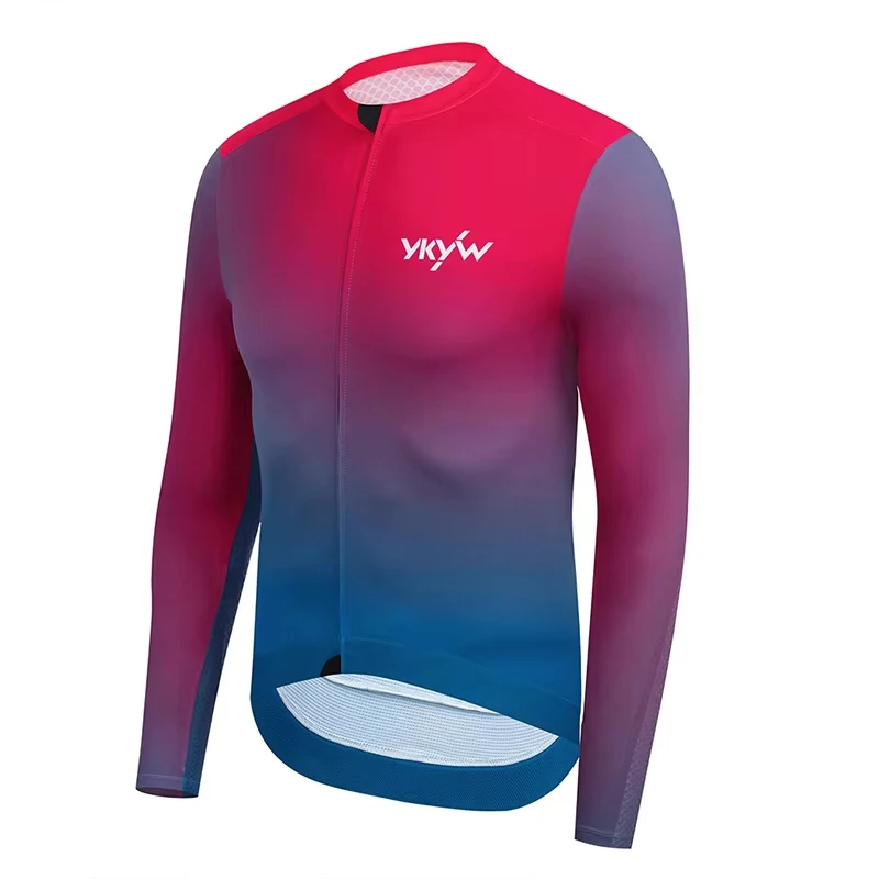 YKYWBIKE Herren Langarm-Radtrikot Italien MITI-Stoff Verschleißfest Atmungsaktiv Farbverlauf Fahrrad Rennrad Shirts Herbst – Detail 4