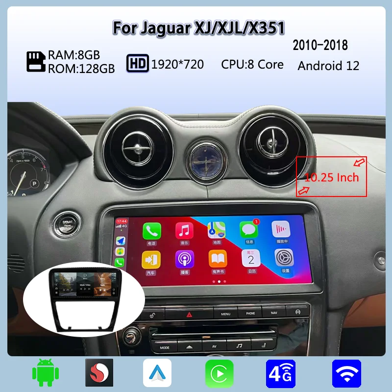 

10.25 "Android 12 For Jaguar XJ/XJL/X351 Multimedia Player Keep Original Car OEM Menu GPS Navigation Carplay And Android Auto