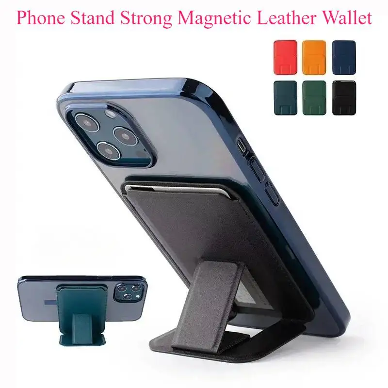 

Phone Stand Strong Magnetic Leather Wallet with Phone Holder For Magsafe iPhone 16 15 14 Pro Max Mag Safe Card Pocket Hide Stand