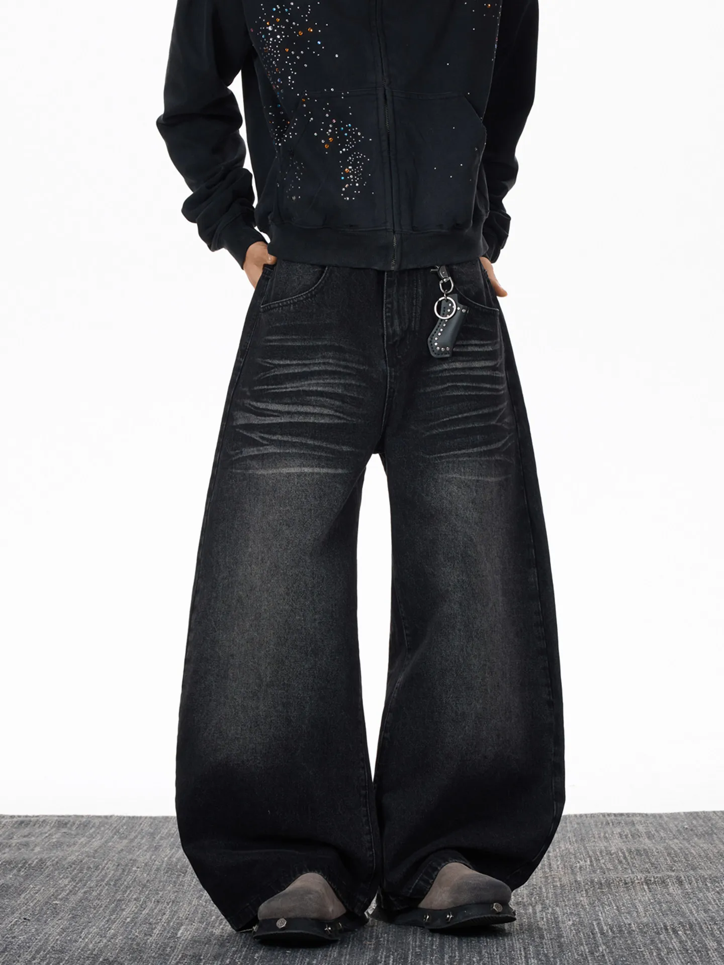 Four Season Women Jeans Korean Version Casual Pants High Street Straight Loose Wide Leg Jeans Black Baggy Jeans