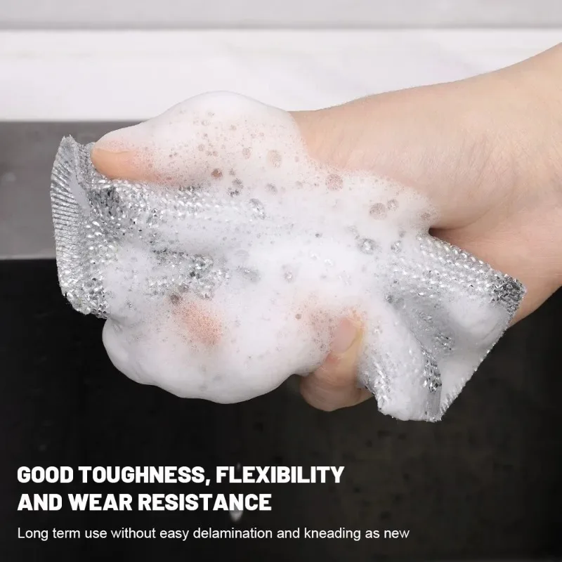 Steel Wire Dishwashing Sponges Double Sided Cleaning Sponge Non-stick Oil Kitchen Dishcloth Reusable Household Cleaning Tools